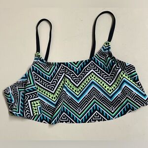 Justice Black and Green Zig Zag Flounce Bikini Top - Size 14 - EUC